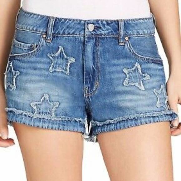 JESSICA SIMPSON JOURNEY Denim Shorts Star Applique Frayed Hem Blue Jean Festival - Picture 1 of 11